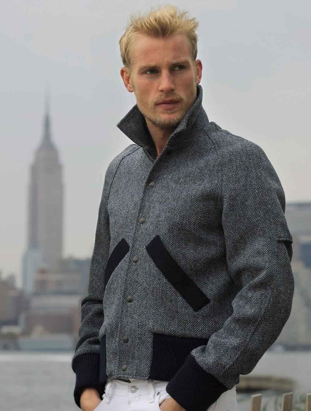 Fashion Photography: male Harris Tweed bomber jacket
