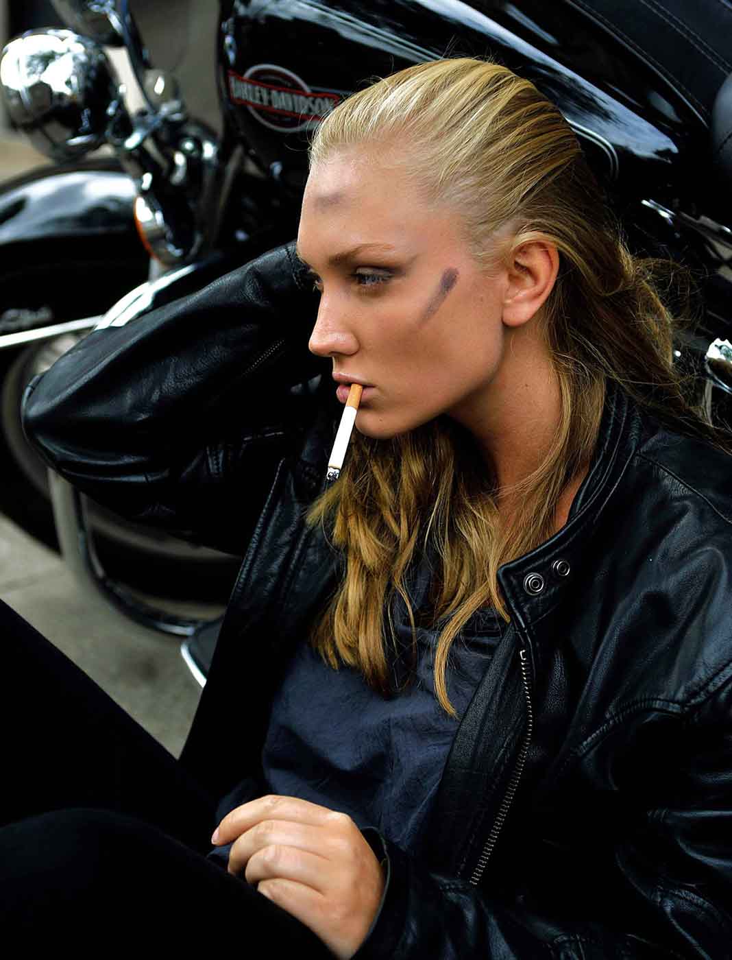 Fashion Photography: female in leather for Harley Davidson